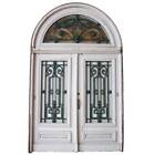 Antique Argentine Beaux Arts Painted Mahogany & Iron Large Double Door & Transom
