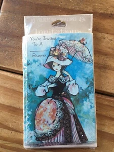 PACK OF 10 VINTAGE SHOWER INVITATIONS WITH ENVELOPES AMERICAN GREETINGS - Picture 1 of 2