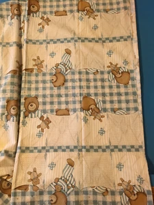 Sleepy Teddy Bears Gingham Fabric Green-Blue and Tan See Description 45x180 - Picture 1 of 12