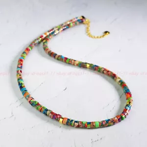 Floral Jasper Choker Delicate Stone Beads Necklace Crystal Dainty Choker - Picture 1 of 12