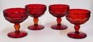 4 Vintage Ruby Red Amberina Glass Georgian Sherbets or Champagne Glasses - Picture 1 of 2