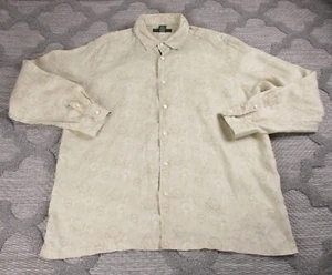 Vintage Banana Republic Shirt Mens XL Beige Linen Floral Print Long Sleeve - Picture 1 of 11