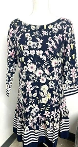 Eliza J Dress Floral/Stripe Navy Womens Size 6 NWT $128 - Picture 1 of 4