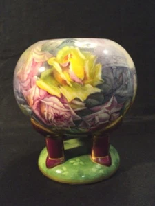 19th C. ROYAL BONN GERMANY ART POTTERY HAND PAINTED ROSE BOWL, ARTIST SIGNED - Picture 1 of 12