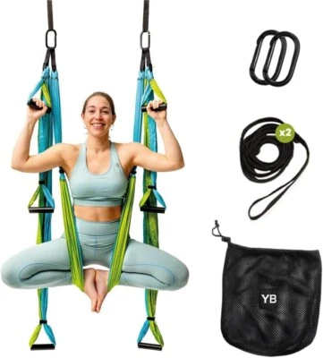 Yoga Trapeze /Ariel Yoga Silks Aqua/Lime Green w/ Attachments + FREE RAD Ball!!  - image 1 of 4