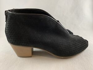 Earth Women's Carlon Carmen US 8 EU 39 Black Perforated Suede Peep Toe Booties