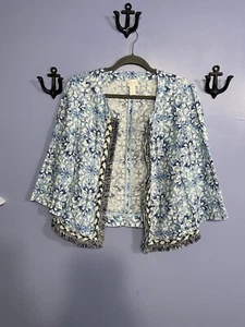 Chico's Open Front Jacket Blue with Fringe Size 0 (Small) - Picture 1 of 6