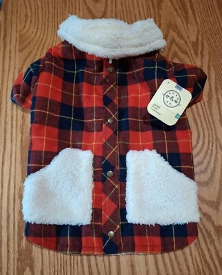 NWT Bond & Co. Red & Black Plaid Fall Sherpa Dog Jacket Pet Apparel Large Petco - Image 1 of 4