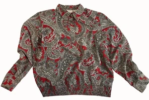 vtg Classic Silky Paisley Blouse Sz 16P Balloon Sleeve Boho Rockabilly - Picture 1 of 12