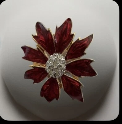 Broche prendedor vintage Avon esmalte rojo pascua blanco estrás flor tono dorado Foto 1 de 4