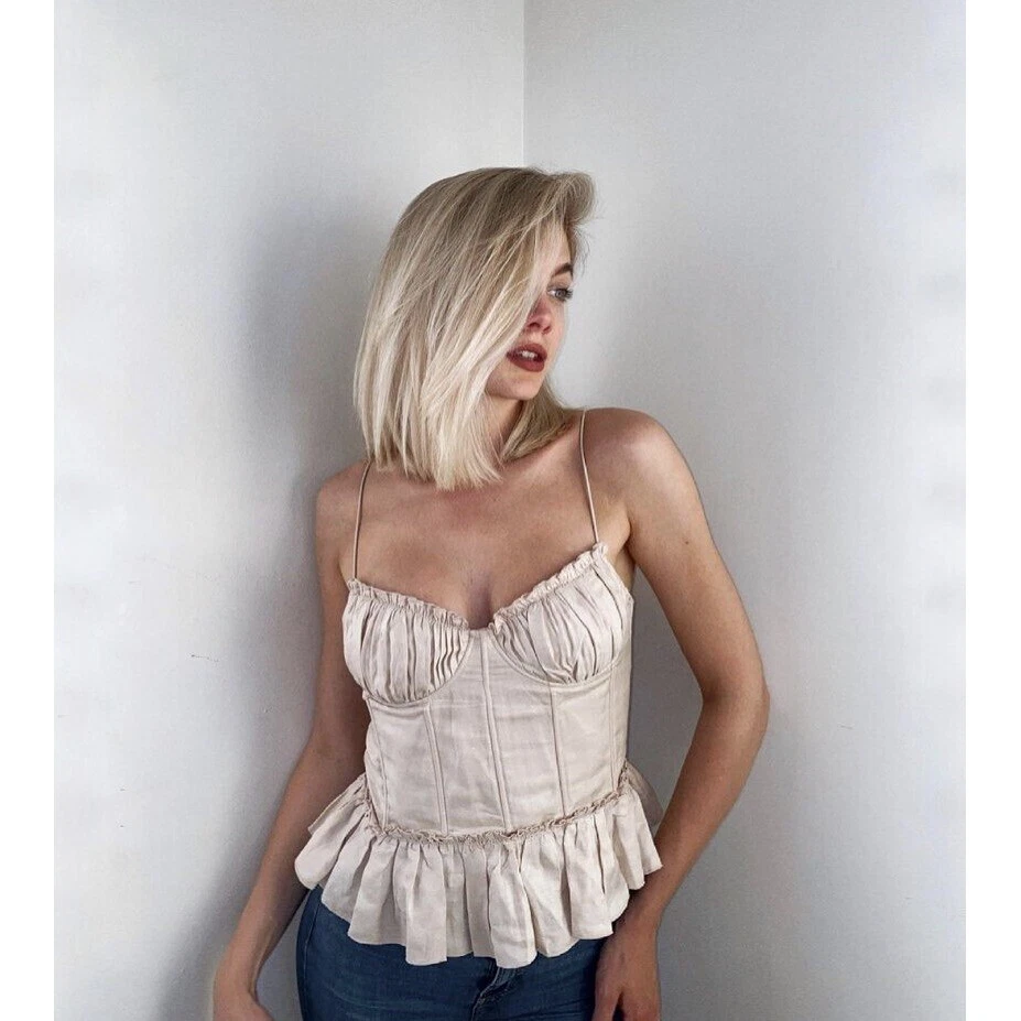 Brock Collection X H&M Corsé Top Mediano Mezcla de Lino Ajustado Beige Nuevo Foto 1 de 4