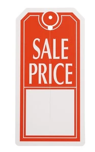 Slit Sale Price Tags 2 ⅜" W x 4 ¾" H Red White 1000 Retail Store Merchandise Tag - Picture 1 of 3