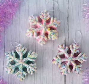 3pc Candy GLITTER SPRINKLE COATED Snowflake Christmas Ornament Shatterproof - Picture 1 of 10