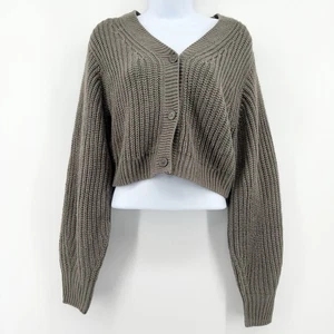 Suéter Dividido H&M Grueso Tejido Botón Recortado Gris Acanalado Talla XS - Imagen 1 de 9