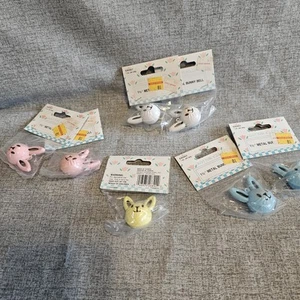 9 Easter Bunny Metal Bells Lot Pendant Craft Yellow Pink White Blue NOS - Picture 1 of 7