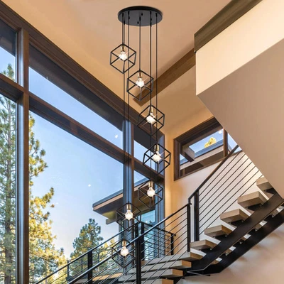 Candelabro pingente geométrico para escada/escada, altura ajustável 5 ou 7 - Imagem 1 de 4