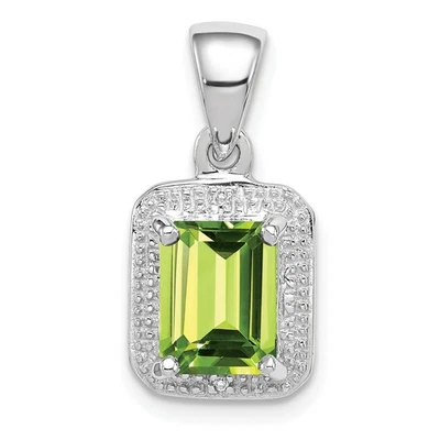 Colgante de peridoto y diamantes talla esmeralda enchapado en rodio en plata QDX814 Foto 1 de 4