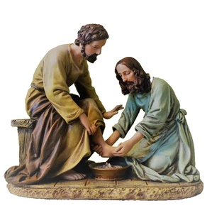 Catholic Sculpture Jesus Statue Washing Disciple's Feet 7 inch Resin Easter Lent - Picture 1 of 4