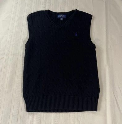 Polo Ralph Lauren Preppy Suéter Chaleco Juvenil Grande 14/16 Cable Tejido Pullover Foto 1 de 4