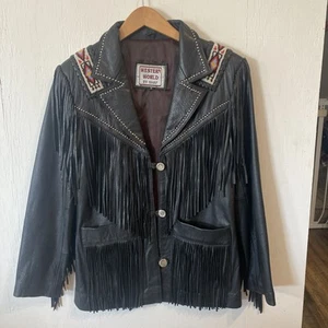 SCHÖNE WESTERN WORLD schwarze Lederjacke von SHAF. Fransen + Perlen Größe S - Bild 1 von 10