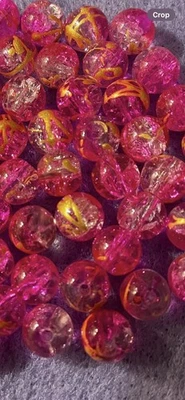 50 X Quality Pink/Gold Crackled Glass Beads - Image 1 of 2
