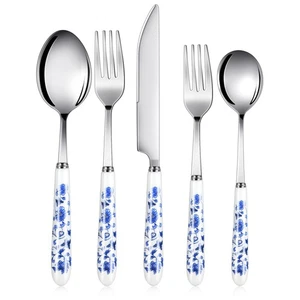5 tlg. Chinoiserie Silberbesteck Set Blau und Weiß Porzellan Silberbesteck Edelstahl... - Bild 1 von 6