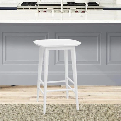 Pemberly Row Contemporary White Solid Acacia Wood Counter Stool - Image 1 of 4