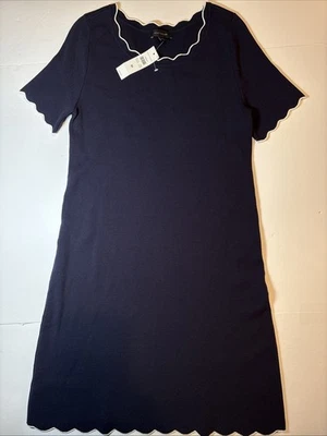 Ann Taylor женщин Dk синий короткий рукав эластичной платье зубчатый белый отделки M новый с Ярлыками - Изображение 1 из 4