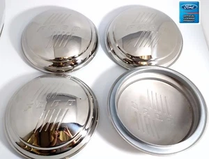 (Set/4) Stainless Hubcaps w/ Ford Logo Script For 1946 Ford Passenger Car - Picture 1 of 5
