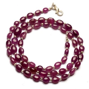 Natural Ruby Gemstone 6 to 8 mm Size Smooth Nugget Shape Beads 20.5" Necklace - Picture 1 of 10