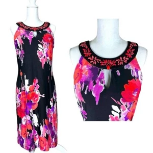 Sandra Darren Kleid Perlen Schlüsselloch Aquarell Blumen Slipper schwarz pink Größe 12 - Bild 1 von 14