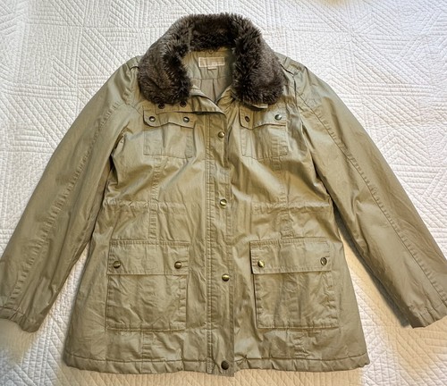 Cappotto donna Michael Kors con collo in pelliccia sintetica staccabile trapuntato marrone neutro GRANDE