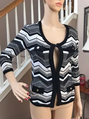 Cárdigan Suéter Casa Blanca Mercado Negro Chevron Rayas Negro Blanco Beige XS Foto 1 de 4