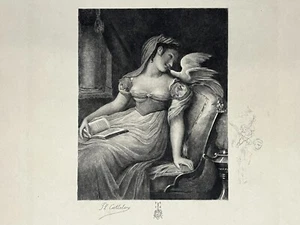 Graphik "Frau küsst Vogel" Ph. Cattelein - MÄNGEL - 48x34cm - Bild 1 von 18