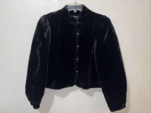 Vtg Casper Borgessa Faux Fur Coat Womens S/M Black Button Up L/S Glam Rock *Flaw - Picture 1 of 16