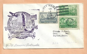 FIRST FLIGHT KITTY HAWK N.C TO DAYTON OH MAY 19,1938 NATIONAL AIR MAIL WEEK - Picture 1 of 1