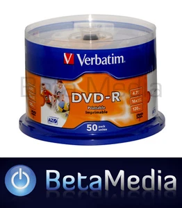 100 x Verbatim blank DVD-R 16x 4.7BG - FULL HUB Wide Printable DVD Discs - Picture 1 of 3