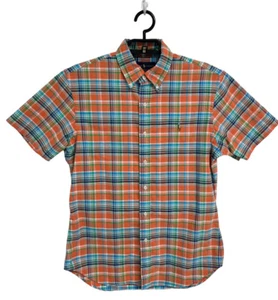 Ralph Lauren Teen Boy's Short Sleeve Slim Fit Orange Plaid Button Up Size L - Picture 1 of 12