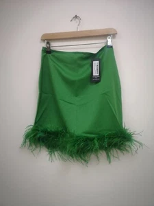 ISIF Faux Fur Trim Satin Mini Skirt - Picture 1 of 1