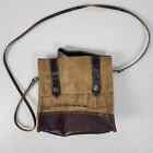 Mona B Womens Messenger Bag Crossbody Brown Mini Cotton Canvas Leather Trim 