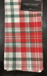 Robert Stanley Home Collection Set of 3 Green And Red Plaid Cotton Napkins NEW - Picture 1 of 7
