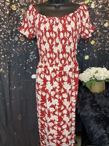 GRACE KARIN Women's XL Red Floral Asymmetrical Hem Pocket Dress Side Slits - Picture 1 of 16