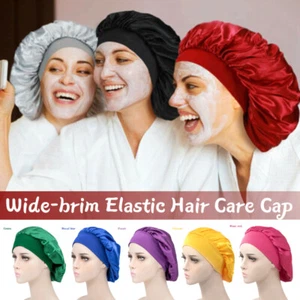 Mujeres Seda Satén Noche Dormir Gorra Cabello Gorro Sombrero Cubierta para la Cabeza Banda Ancha Elástica - Imagen 1 de 33