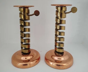 VTG Art Deco Laurence Butler Spiral Adjustable Copper Brass Candle Holder - Picture 1 of 5