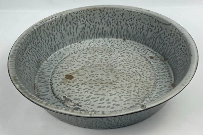 Vintage Graniteware Wash Basin Pan Speckled Gray Primitive Enamelware 13" - Image 1 of 4