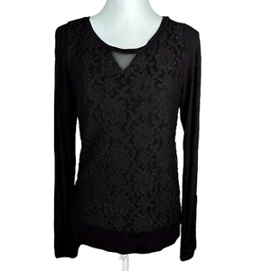 white house black market XS black lace front long sleeve top - Picture 1 of 8