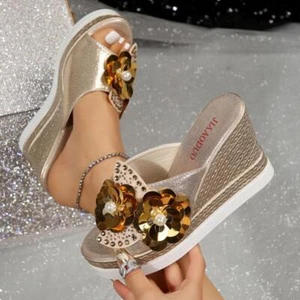 Sandalias para mujer con plataforma punta abierta y flores cómodas verano tacón de cuña mulas - Imagen 1 de 15