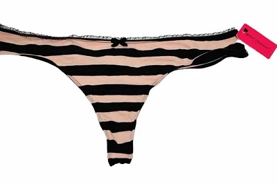NWT Betsey Johnson RARE Vintage Black/Pink with Black Lace n Black Bows Thong M - Image 1 of 4