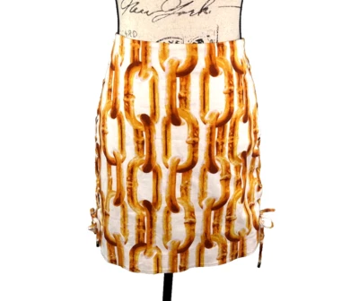 Falda Lápiz Etcetera Talla 4 Naranja Blanco Cadena Eslabón Patrón Forrada Industrial Chic Foto 1 de 4