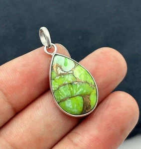 925 Solid Sterling Silver Copper Mohave Turquoise Pendant Gift For Mother - Picture 1 of 3